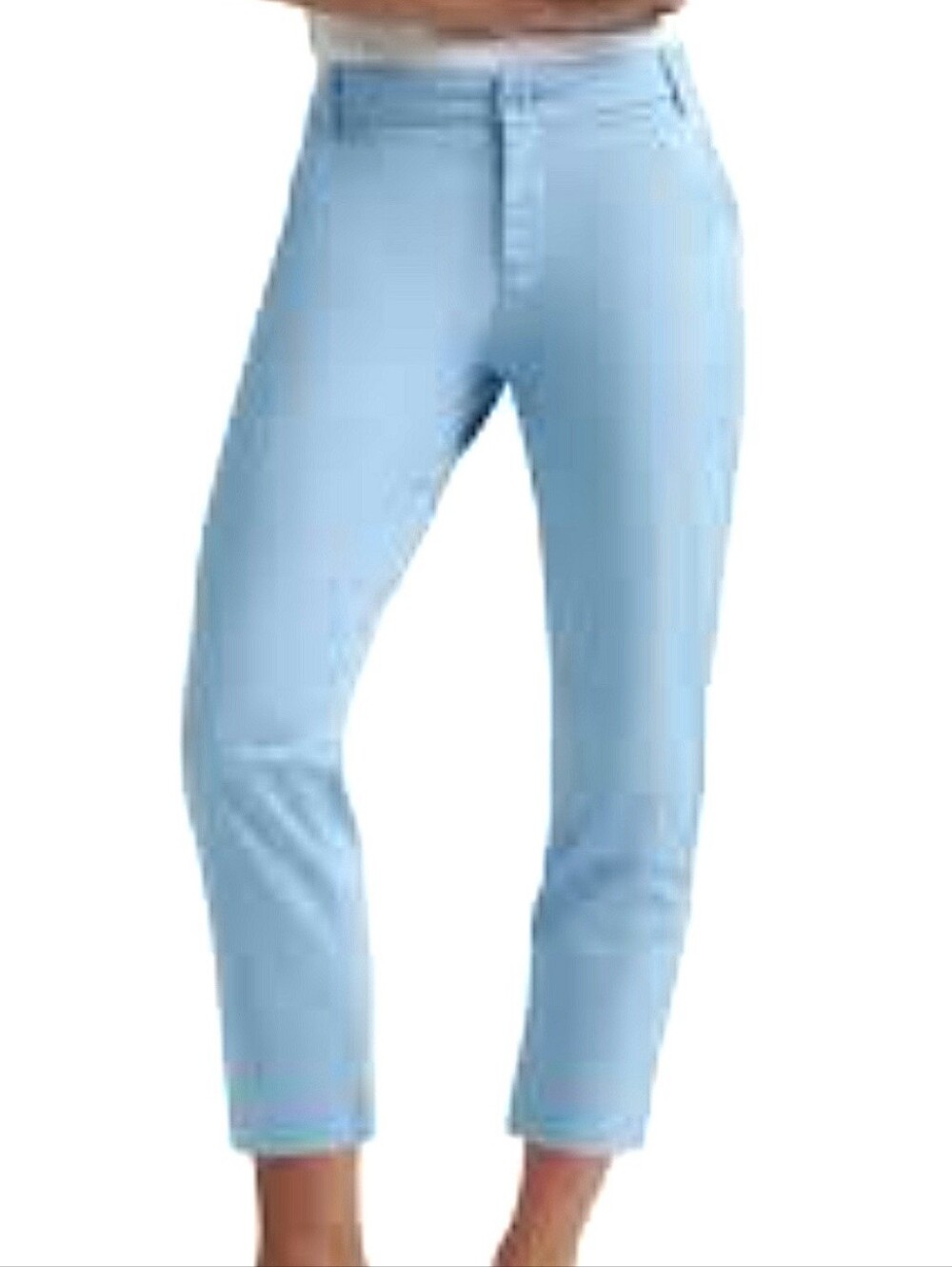 Betabrand Cropped Straight-Leg Pants in Powdwr Blue